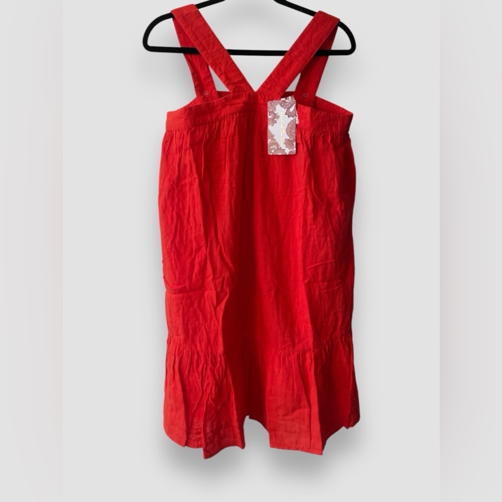 Band Of The Free Orange Red Cotton Gauze Dress Size Medium NWT Ruffle Hem Smock